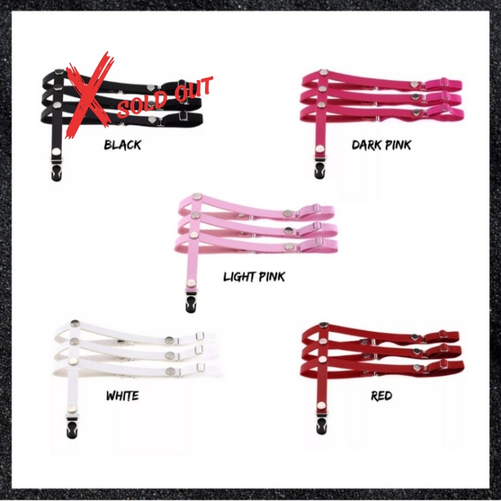 Dark Pink Triple Strap Studded Leather Leg Thigh Garter Harness Pair Set - Picture 4 of 4